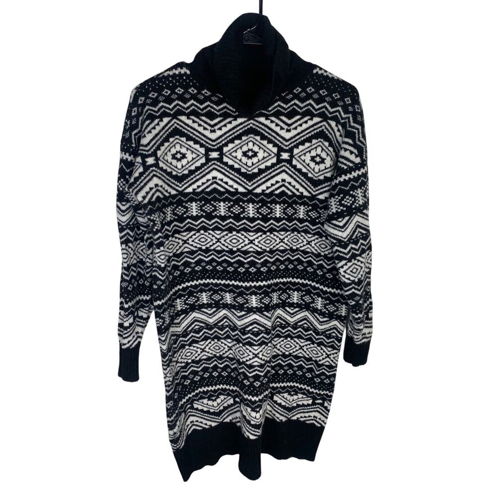 Loft Black & White Geometric Pattern Sweater Dress Size S Womens Long Sleeve
